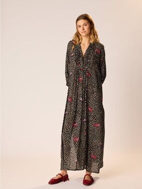 NWT Natalie Martin Sammie Black Floral Maxi Dress with Pink Accents